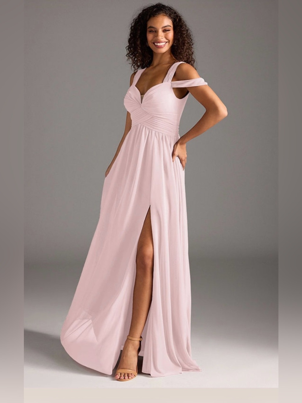 Azazie Blushing Pink Off-Shoulder Maxi Gown - Lianne